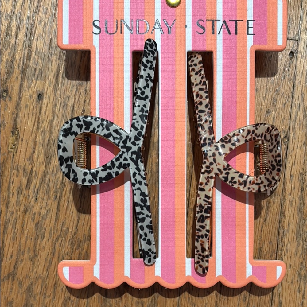 NWT Sunday State Leopard Hair Clips set of two